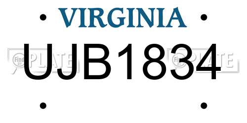 UJB1834 Virginia License Plate