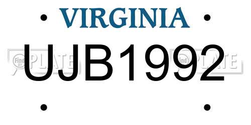 UJB1992 Virginia License Plate
