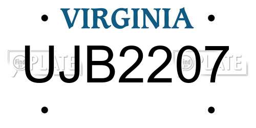 UJB2207 Virginia License Plate