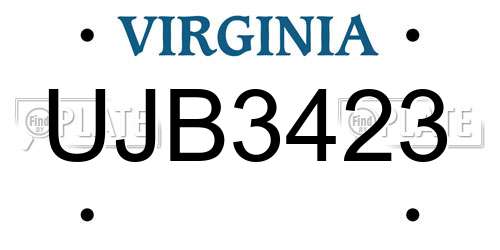 UJB3423 Virginia License Plate