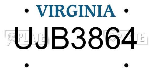 UJB3864 Virginia License Plate