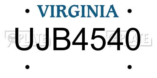 UJB4540 Virginia License Plate