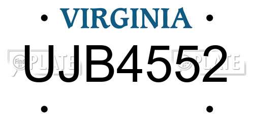 UJB4552 Virginia License Plate