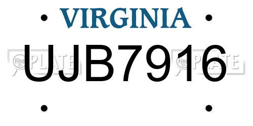 UJB7916 Virginia License Plate