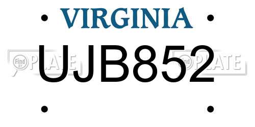 UJB852 Virginia License Plate