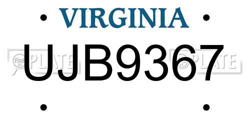 UJB9367 Virginia License Plate