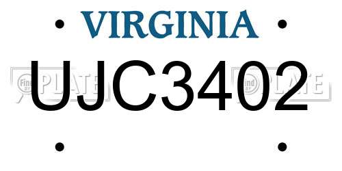UJC3402 Virginia License Plate
