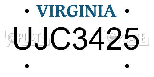 UJC3425 Virginia License Plate
