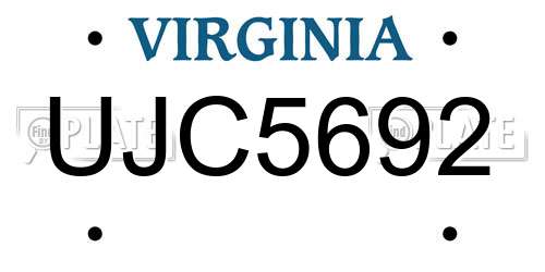 UJC5692 Virginia License Plate
