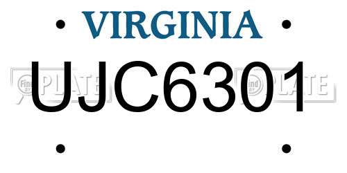 UJC6301 Virginia License Plate