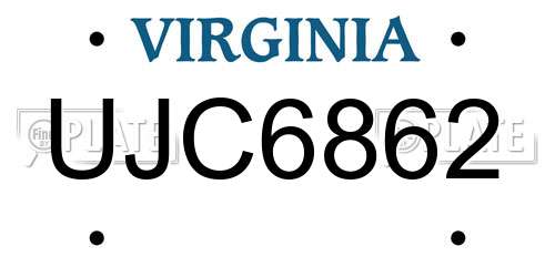 UJC6862 Virginia License Plate