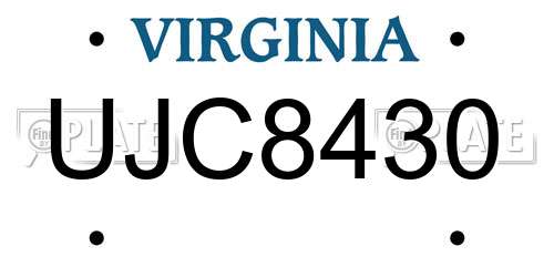 UJC8430 Virginia License Plate