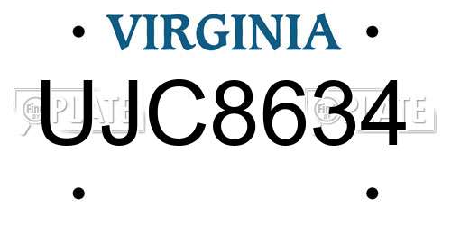 UJC8634 Virginia License Plate