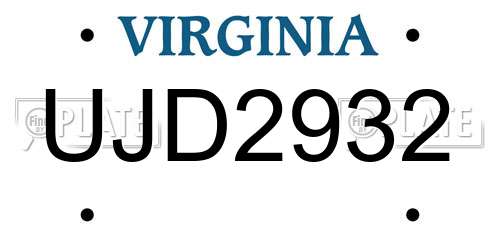 UJD2932 Virginia License Plate