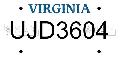 UJD3604 Virginia License Plate