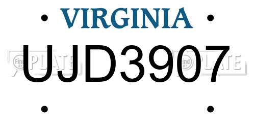 UJD3907 Virginia License Plate