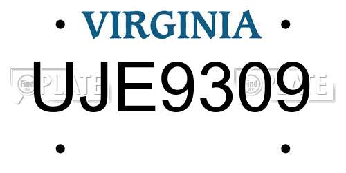 UJE9309 Virginia License Plate