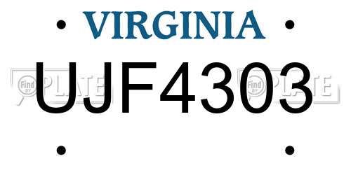 UJF4303 Virginia License Plate