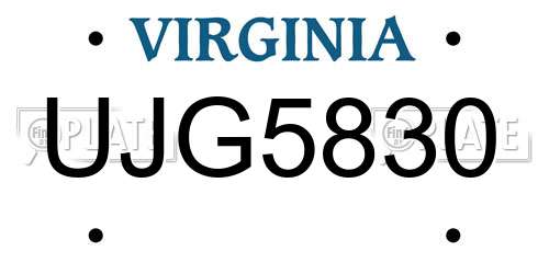 UJG5830 Virginia License Plate