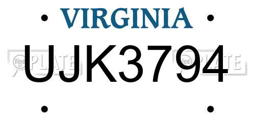 UJK3794 Virginia License Plate