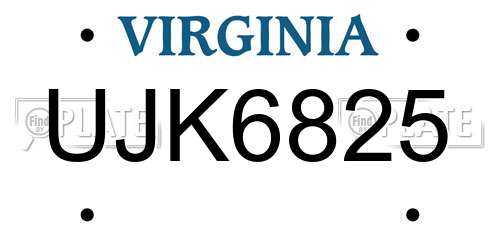 UJK6825 Virginia License Plate