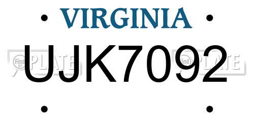 UJK7092 Virginia License Plate