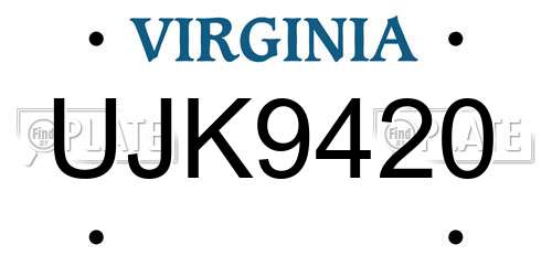 UJK9420 Virginia License Plate