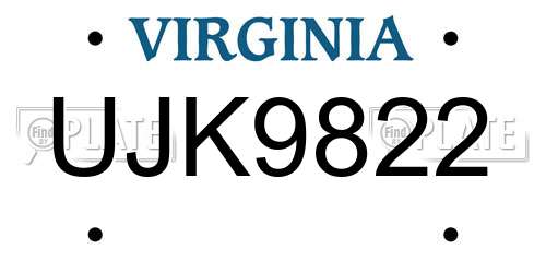 UJK9822 Virginia License Plate