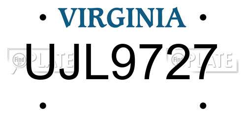 UJL9727 Virginia License Plate