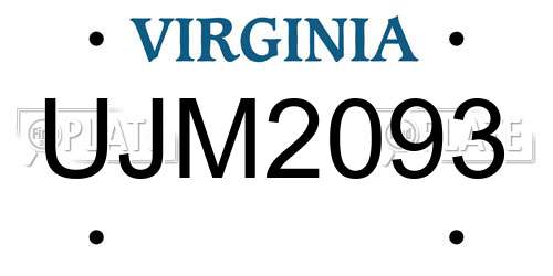 UJM2093 Virginia License Plate