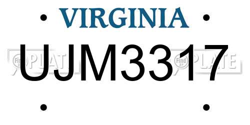 UJM3317 Virginia License Plate