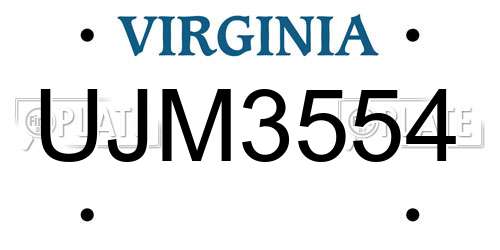UJM3554 Virginia License Plate