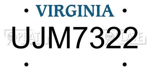 UJM7322 Virginia License Plate