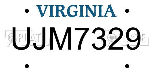 UJM7329 Virginia License Plate