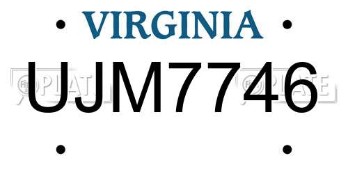 UJM7746 Virginia License Plate