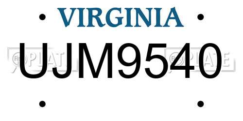 UJM9540 Virginia License Plate