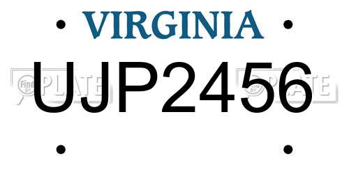 UJP2456 Virginia License Plate