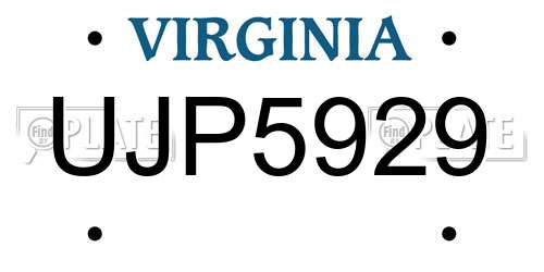 UJP5929 Virginia License Plate