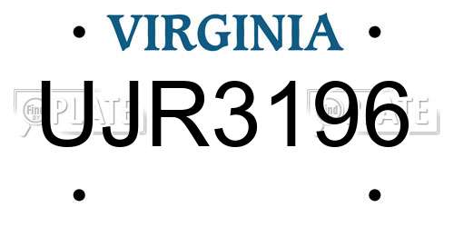 UJR3196 Virginia License Plate