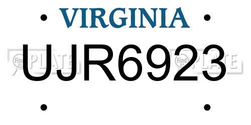 UJR6923 Virginia License Plate