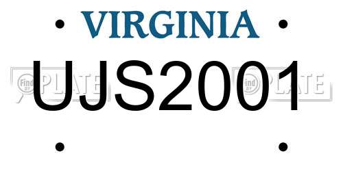 UJS2001 Virginia License Plate