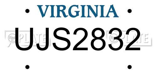 UJS2832 Virginia License Plate