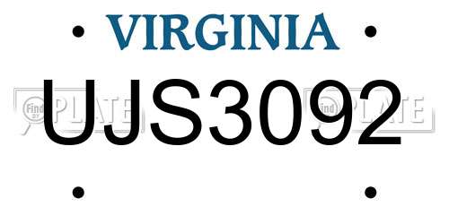 UJS3092 Virginia License Plate