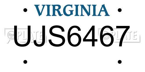 UJS6467 Virginia License Plate