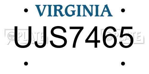 UJS7465 Virginia License Plate
