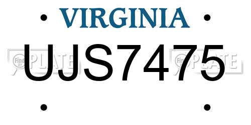 UJS7475 Virginia License Plate