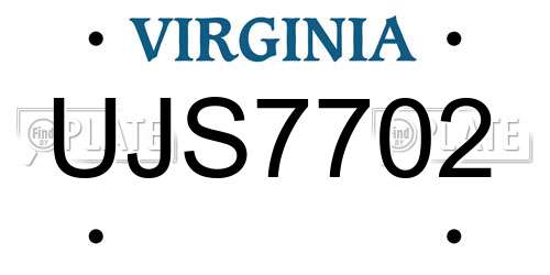 UJS7702 Virginia License Plate