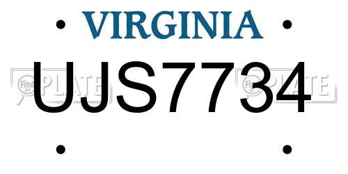 UJS7734 Virginia License Plate