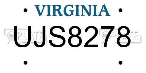 UJS8278 Virginia License Plate