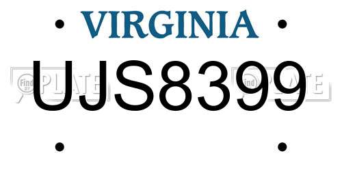 UJS8399 Virginia License Plate